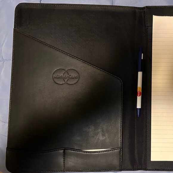Black Folio Notepad Portfolio Organizer with Pockets, MasterCard-branded, EUC - Picture 2 of 8